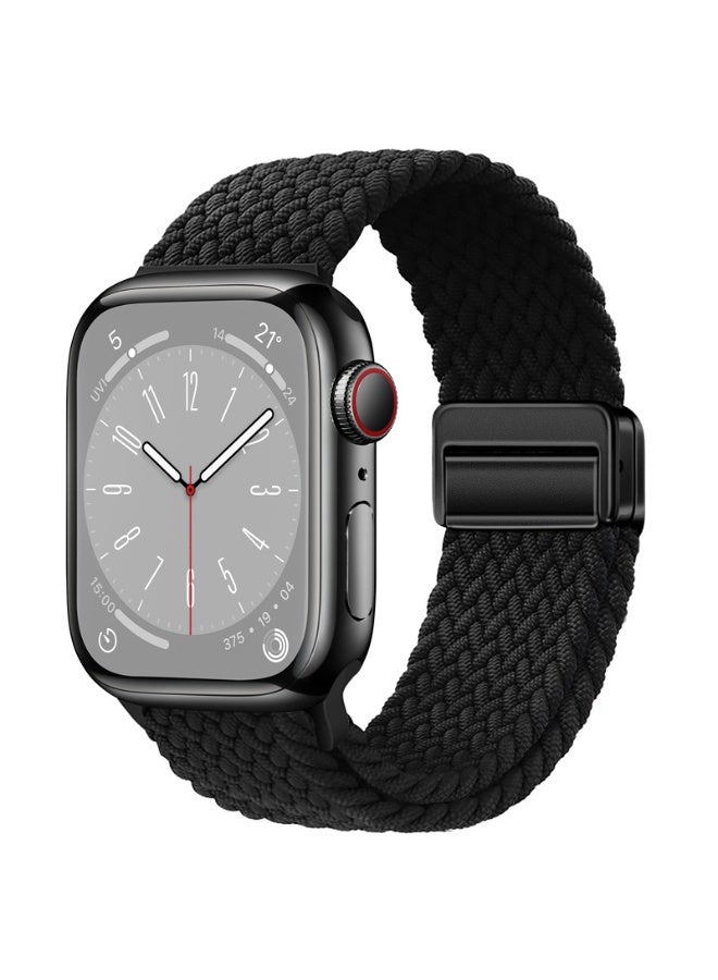 بيلينجدون BEILINGDUNسوار متوافق مع ساعة ابل 46 ملم 45 ملم 44 ملم 42 ملم 41 ملم 40 ملم، سوار رياضي مضفر نايلون مرن قابل للتعديل بابزيم مغناطيسي لسلسلة اي ووتش 9/8/7/6/SE/5/4أسود - Image 1